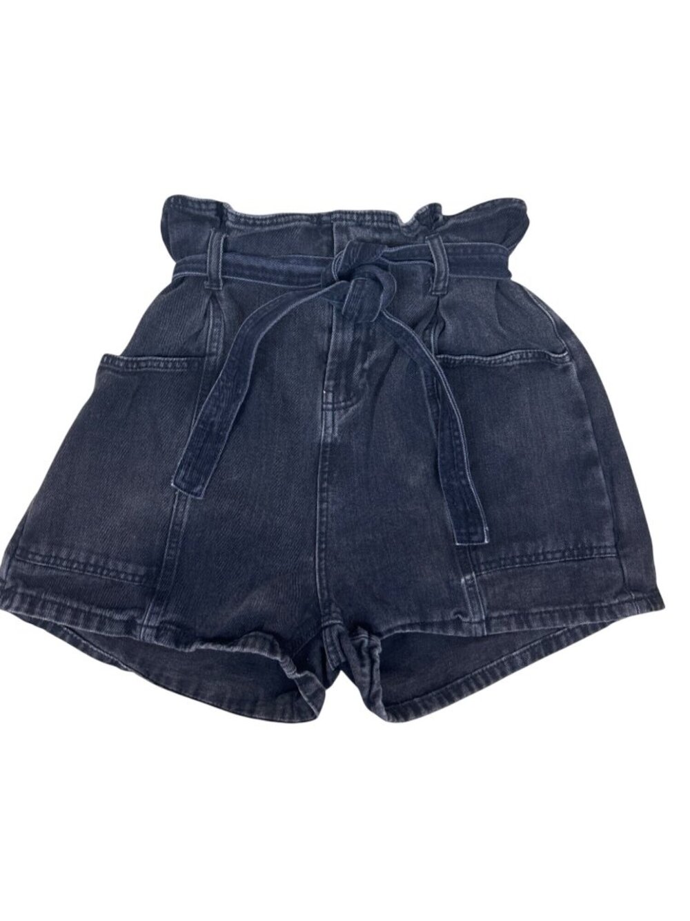 Denim & Co High Waisted Paperbag Shorts Sz 10 Black Denim Tie Waist Casual Chic